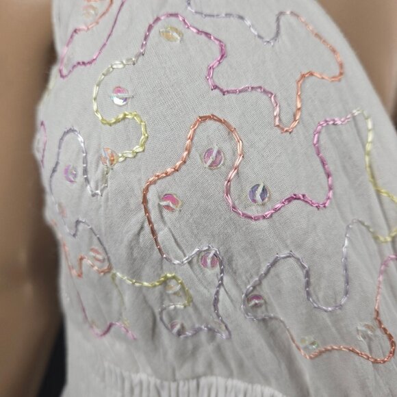 Y2k White Cotton Midi peasant dress Size XL Embroidered Crochet Lace Fairy Boho - Picture 3 of 13